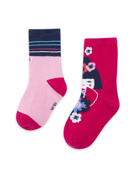 Lot 2 chaussettes imprimés fille roses kyoto girls Lot 2 chaussettes imprimés fille roses kyoto girls