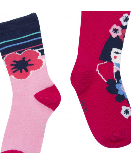 Lot 2 chaussettes imprimés fille roses kyoto girls Lot 2 chaussettes imprimés fille roses kyoto girls