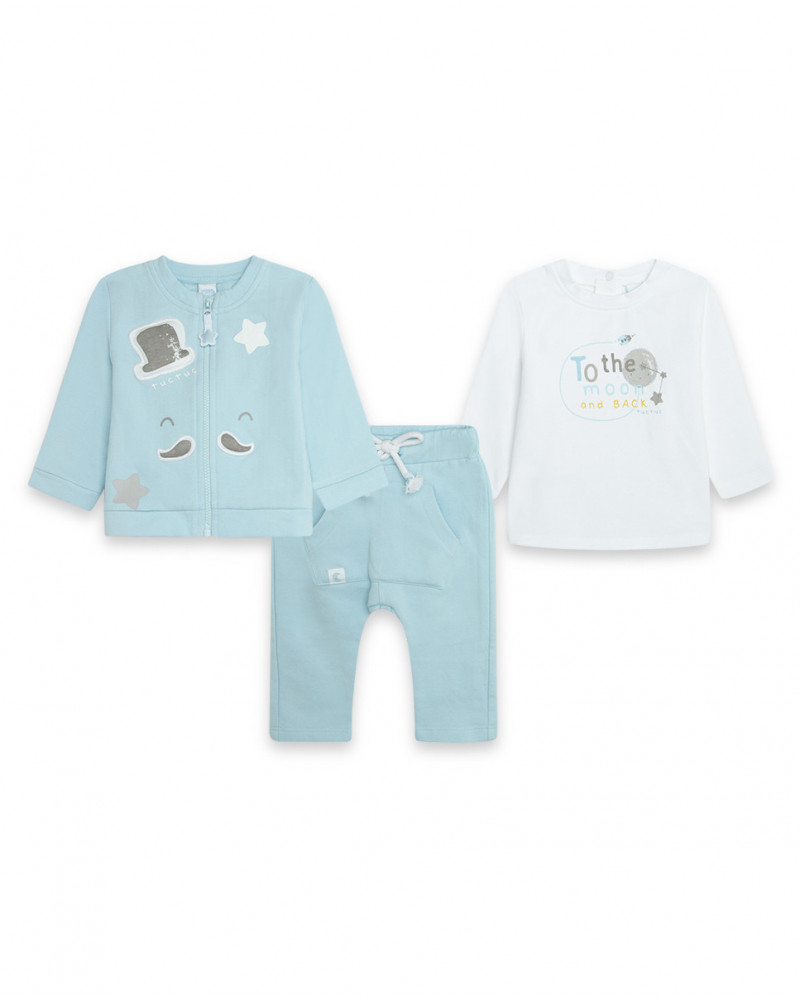 Ensemble 3 pièces molletonné e jersey sans pieds garçon bleu