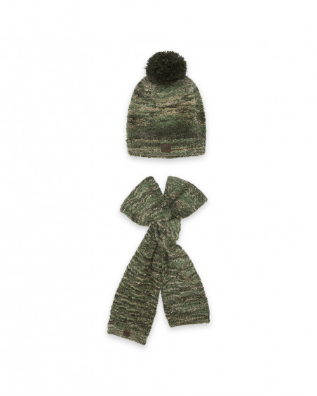 Bonnet et écharpe en tricot pompon fille vert dance muse Bonnet et écharpe en tricot pompon fille vert dance muse