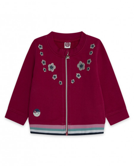Veste en coton molletonné avec fermeture éclair fille rose Veste en coton molletonné avec fermeture éclair fille rose