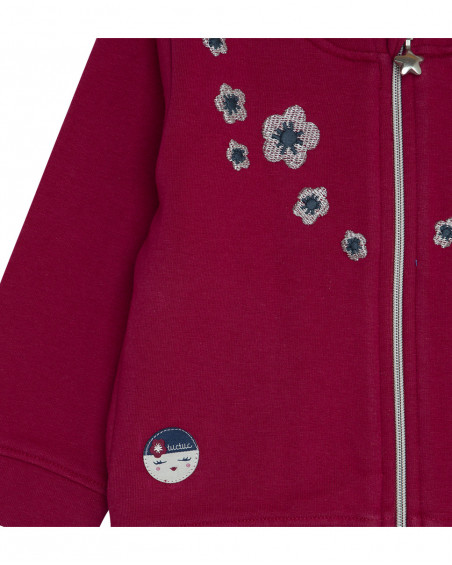Veste en coton molletonné avec fermeture éclair fille rose Veste en coton molletonné avec fermeture éclair fille rose