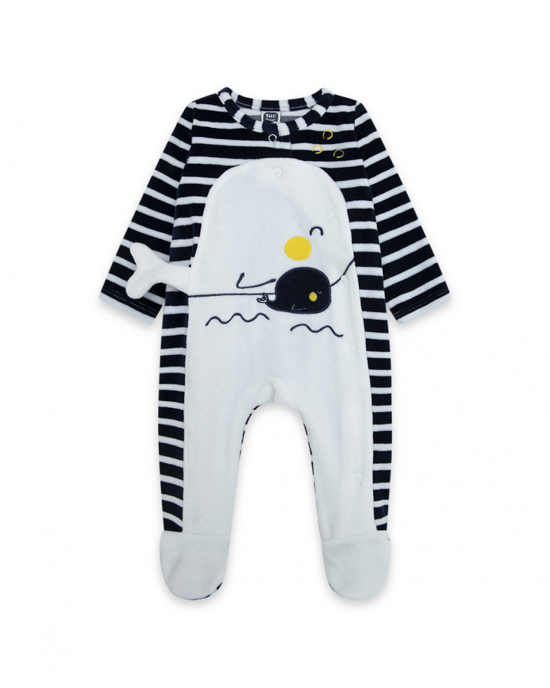 Grenouillère velours ouvert. latérale avec pieds garçon bleu