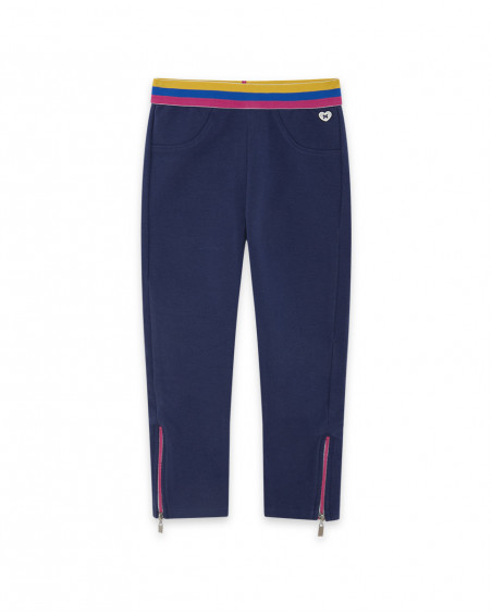 Leggings en coton molletonné avec fermeture éclair fille bleus