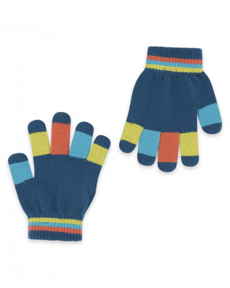 Gants en tricot à rayures garçon bleue color hikers Gants en tricot à rayures garçon bleue color hikers