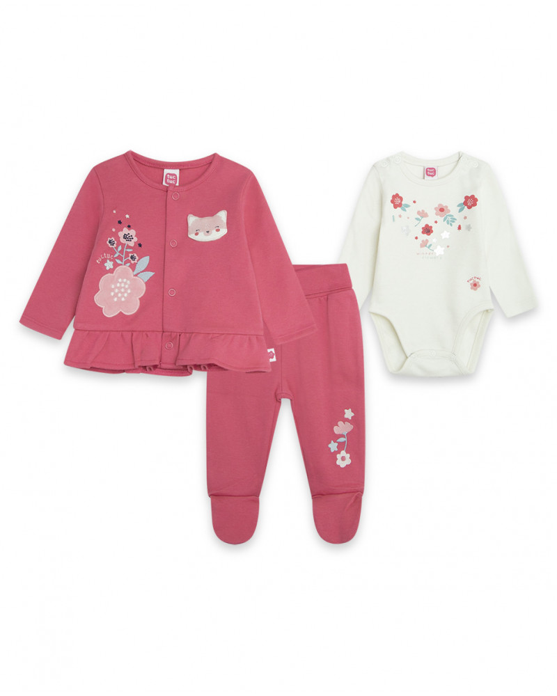 Ensemble 3 pièces jersey fleurs fille rose dancing in the woods