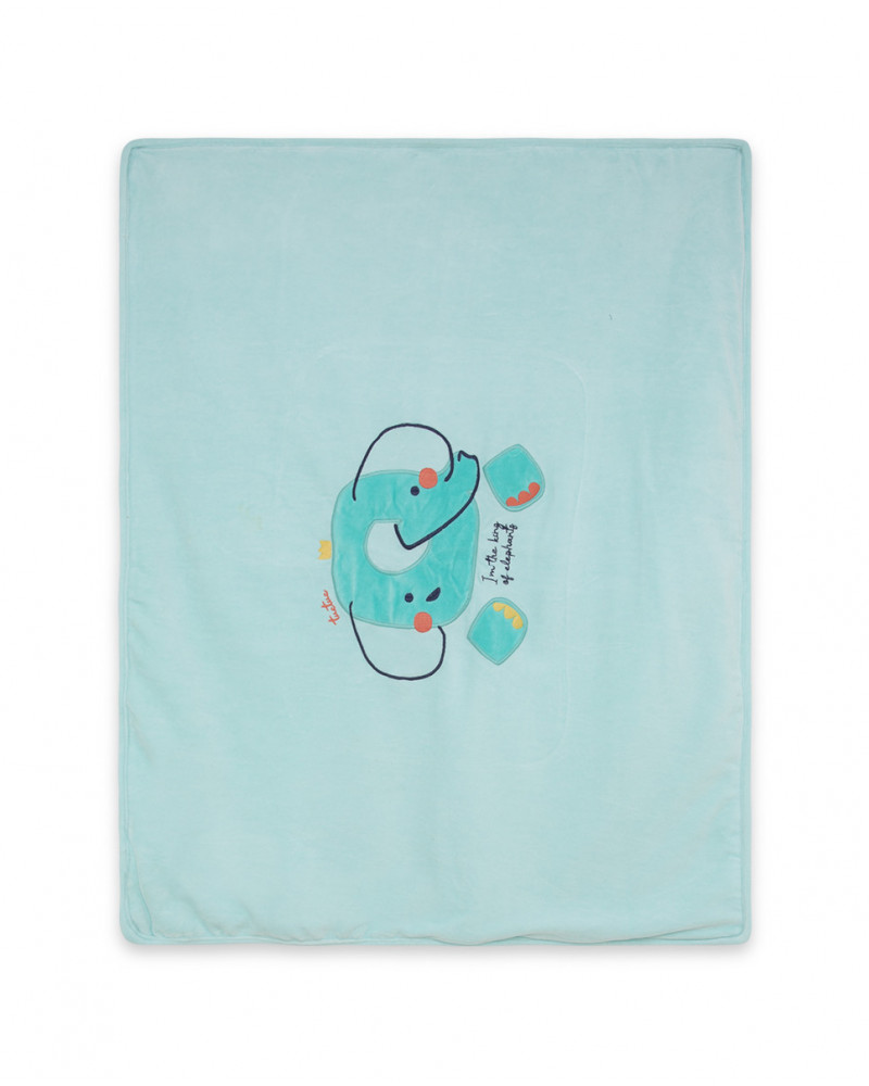 Couverture en velours éléphant garçon bleue alphabet