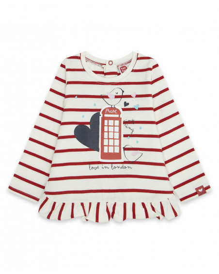 Tee-shirt en jersey à rayures fille rouge hello london Tee-shirt en jersey à rayures fille rouge hello london