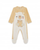 Grenouillère en velours avec pieds teddy garçon beige brownie Grenouillère en velours avec pieds teddy garçon beige brownie