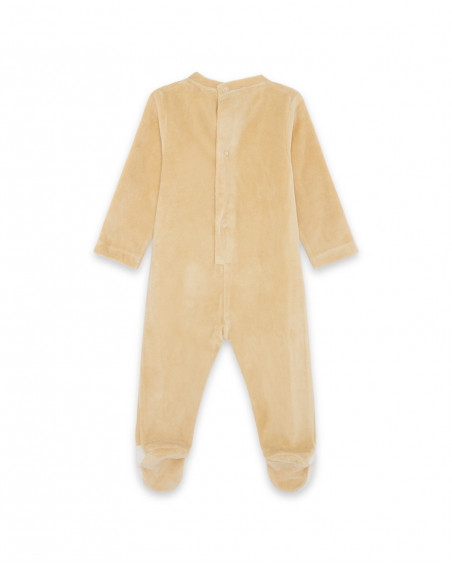 Grenouillère en velours avec pieds teddy garçon beige brownie Grenouillère en velours avec pieds teddy garçon beige brownie