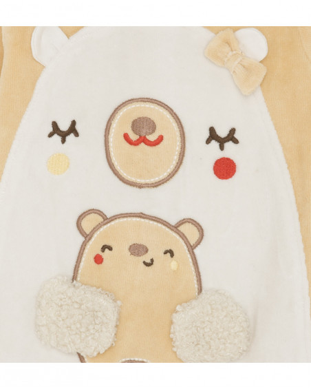 Grenouillère en velours avec pieds teddy garçon beige brownie Grenouillère en velours avec pieds teddy garçon beige brownie