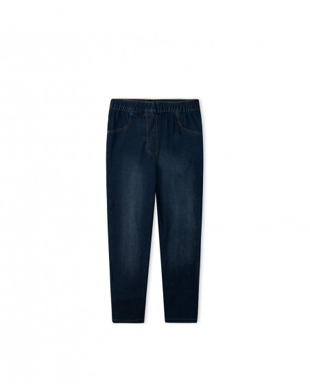 Jeggings en coton molletonné effet denim fille marine basicos Jeggings en coton molletonné effet denim fille marine basicos