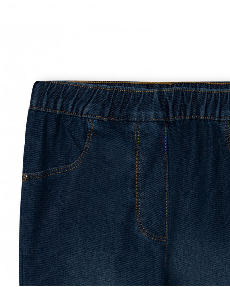 Jeggings en coton molletonné effet denim fille marine basicos Jeggings en coton molletonné effet denim fille marine basicos
