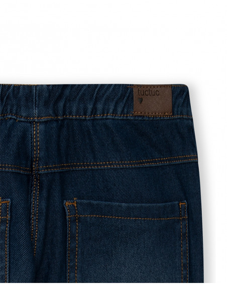 Jeggings en coton molletonné effet denim fille marine basicos Jeggings en coton molletonné effet denim fille marine basicos