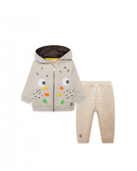 Sweat et pantalon en peluche jogging garçon beige funcactus Sweat et pantalon en peluche jogging garçon beige funcactus