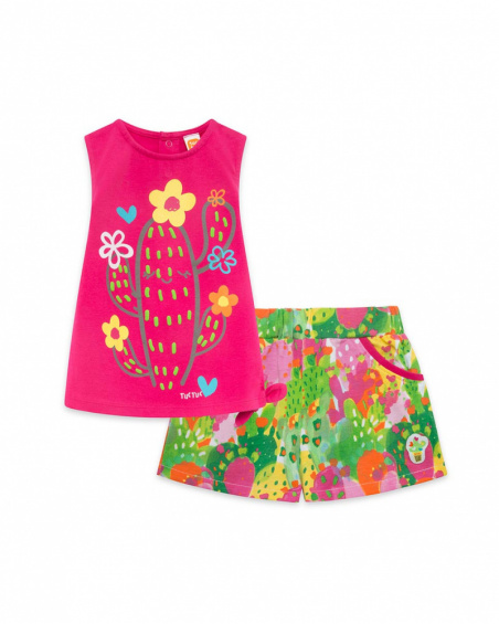 Tee-shirt et short en jersey imprimé fille rose funcactus Tee-shirt et short en jersey imprimé fille rose funcactus