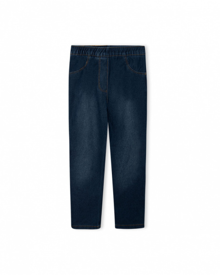 Jeggings en coton molletonné effet denim fille marine basicos Jeggings en coton molletonné effet denim fille marine basicos