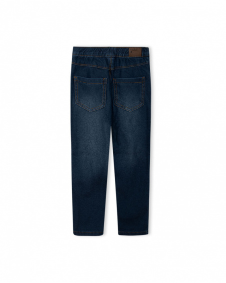 Jeggings en coton molletonné effet denim fille marine basicos Jeggings en coton molletonné effet denim fille marine basicos