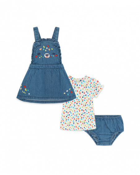 Robe en jeans et tee-shirt coeurs fille bleu hi! sunshine Robe en jeans et tee-shirt coeurs fille bleu hi! sunshine