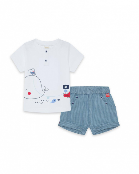 Tee-shirt et bermuda en jeans à rayures garçon blanche little Tee-shirt et bermuda en jeans à rayures garçon blanche little