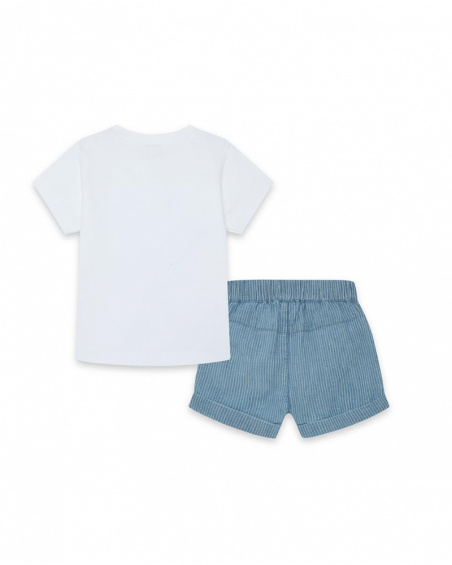 Tee-shirt et bermuda en jeans à rayures garçon blanche little Tee-shirt et bermuda en jeans à rayures garçon blanche little