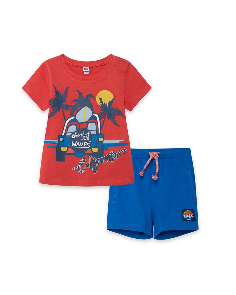 Tee-shirt et bermuda en jersey lacets garçon orange enjoy the