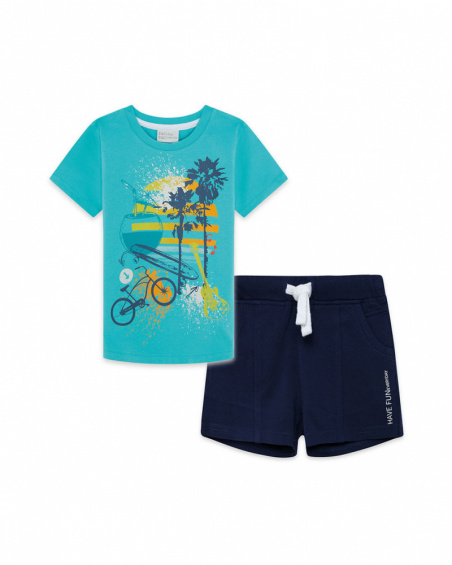Tee-shirt et bermuda en jersey lacets garçon bleu free time Tee-shirt et bermuda en jersey lacets garçon bleu free time
