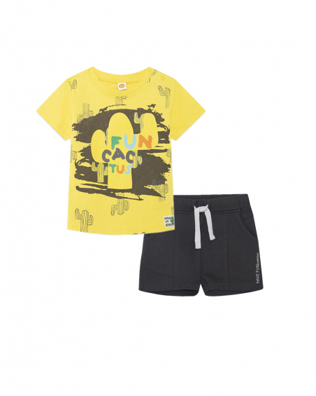 Tee-shirt et bermuda en jersey lacets garçon jaune funcactus Tee-shirt et bermuda en jersey lacets garçon jaune funcactus