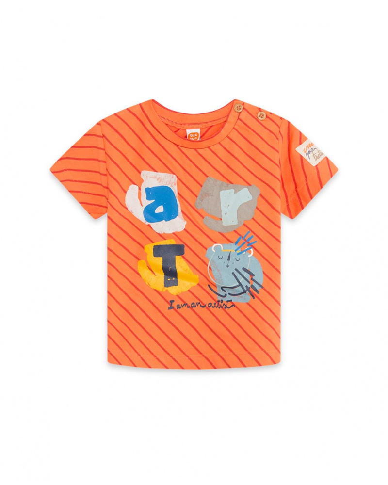 T-shirt en maille orange et marron Boy Crafted