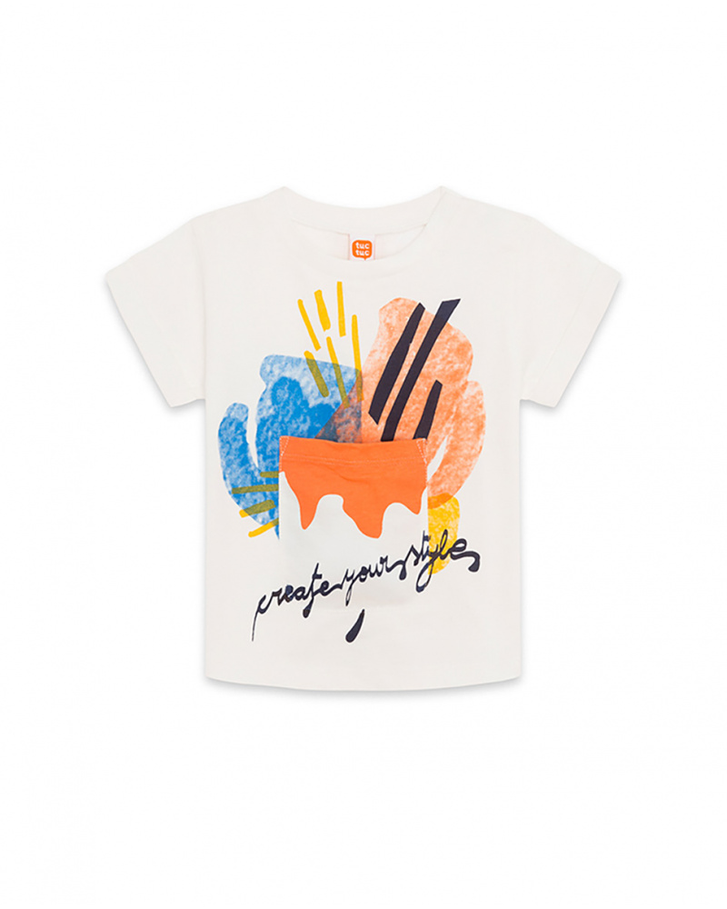 T-shirt en maille beige et orange Boy Crafted