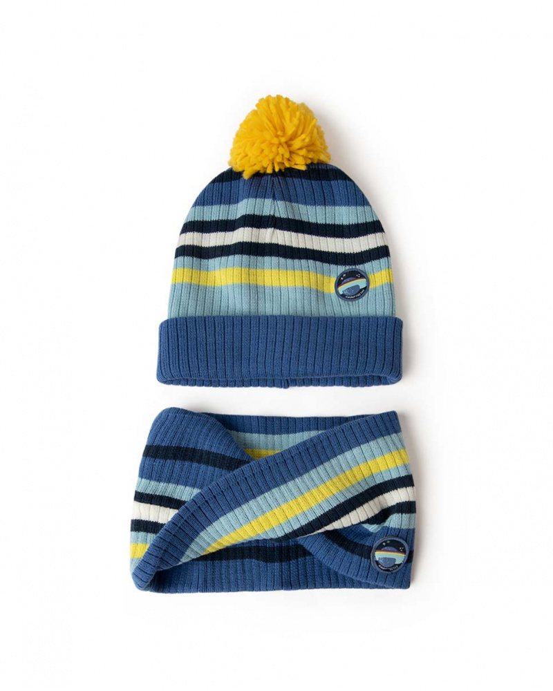 Bonnet et tour de cou en tricot bleu garçon Galaxy Friends