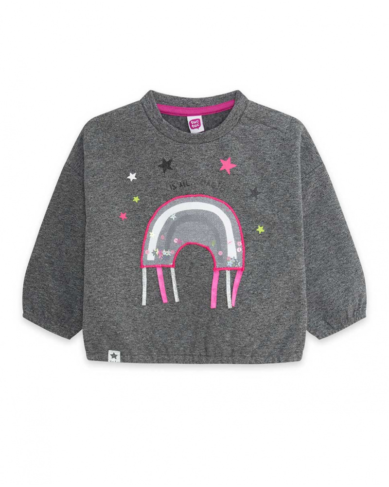 Sweat Gris Et Rose Peluche Fille Magic