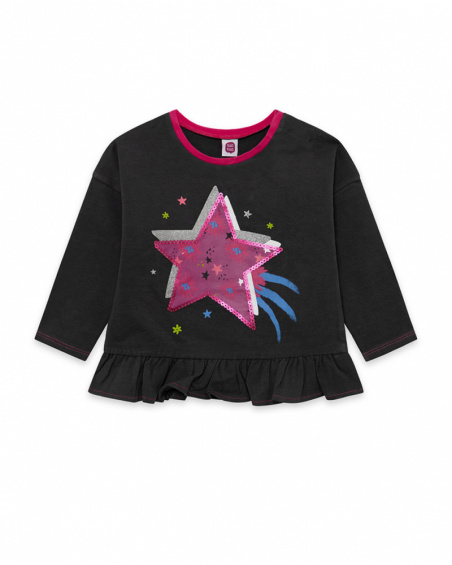 T-shirt en maille gris et rose fille Magic T-shirt en maille gris et rose fille Magic