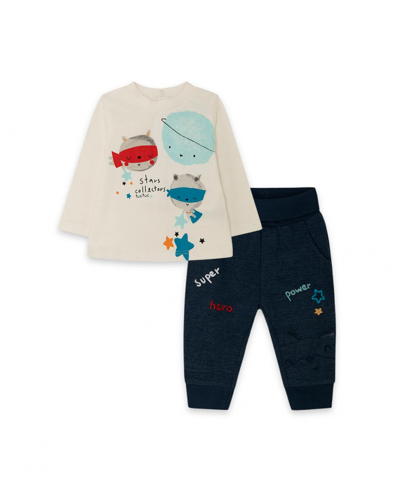 T-shirt En Maille Et Pantalon En Peluche Blanc Garçon Stars