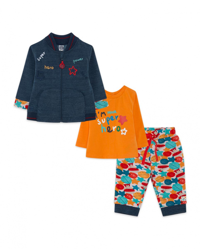 Set 3 Pièces Peluche Et Tricot Bleu Garçon Etoiles Collectors