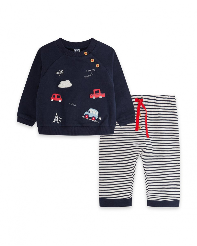 Sweat Peluche Et Pantalon Tricoté Bleu Garçon Mini Traveller