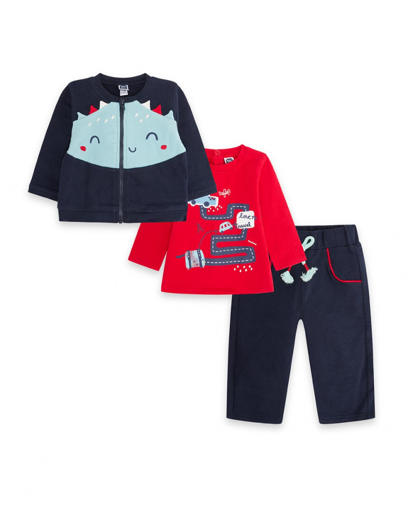 Ensemble 3 Pièces Peluche Et Tricot Bleu Garçon Mini Traveller