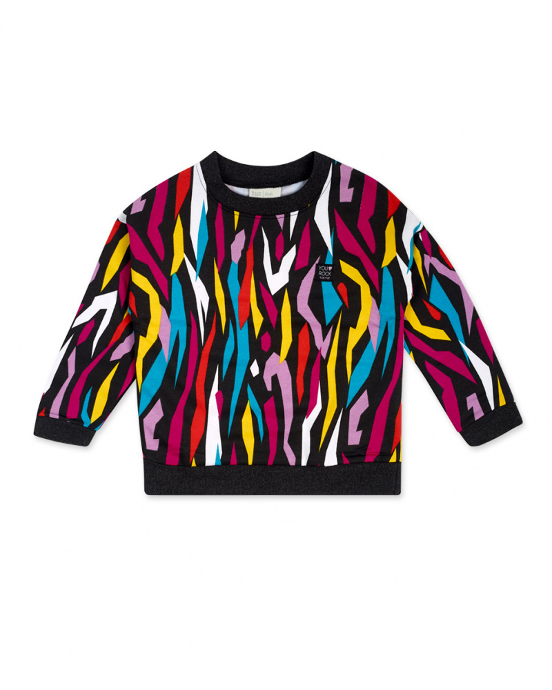 Sweat Peluche Noir Et Rose Fille Glam Rock