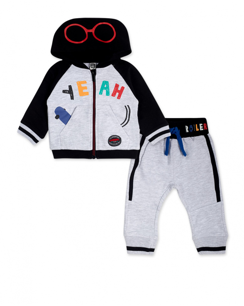 Sweat-shirt et pantalon en peluche gris et noir Boy Connect