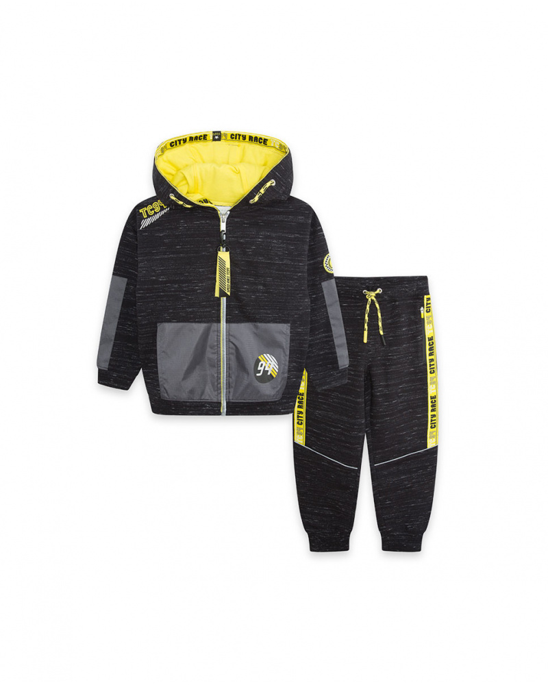Sweat Et Pantalon Peluche Garçon Noir Et Gris Speed Race