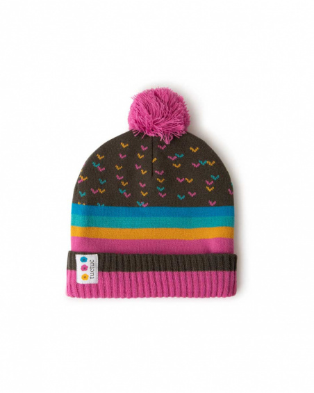 Bonnet tricoté marron et cou fille fleurs d'hiver