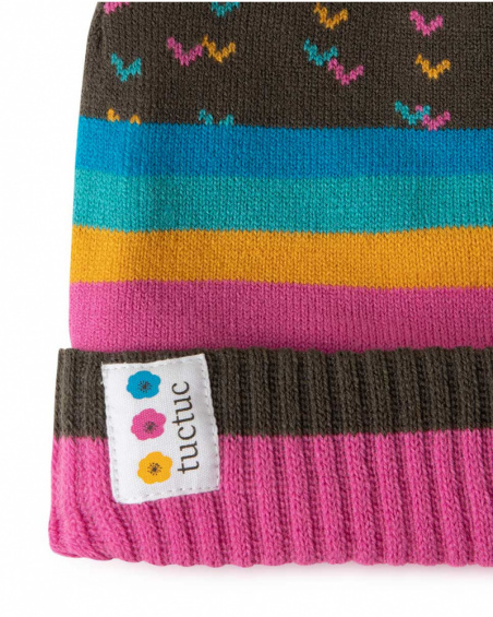 Bonnet tricoté marron et cou fille fleurs d'hiver