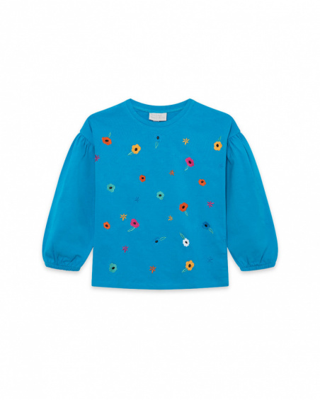 T-shirt en maille bleu et rose fille fleurs d'hiver T-shirt en maille bleu et rose fille fleurs d'hiver