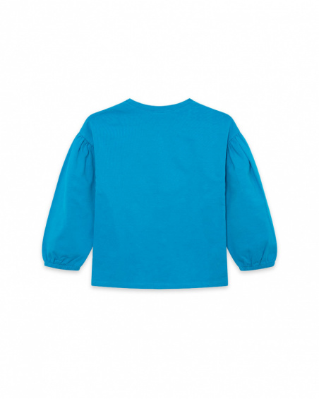 T-shirt en maille bleu et rose fille fleurs d'hiver T-shirt en maille bleu et rose fille fleurs d'hiver