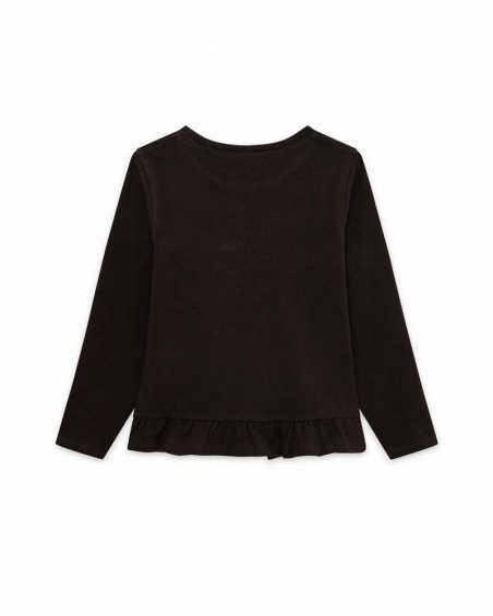 T-shirt fille en maille marron et rose Fleurs d'hiver