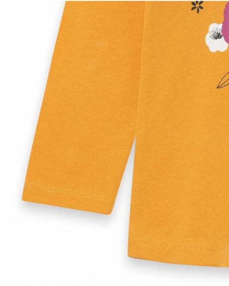 T-shirt tricoté fille orange et rose Fleurs d'hiver