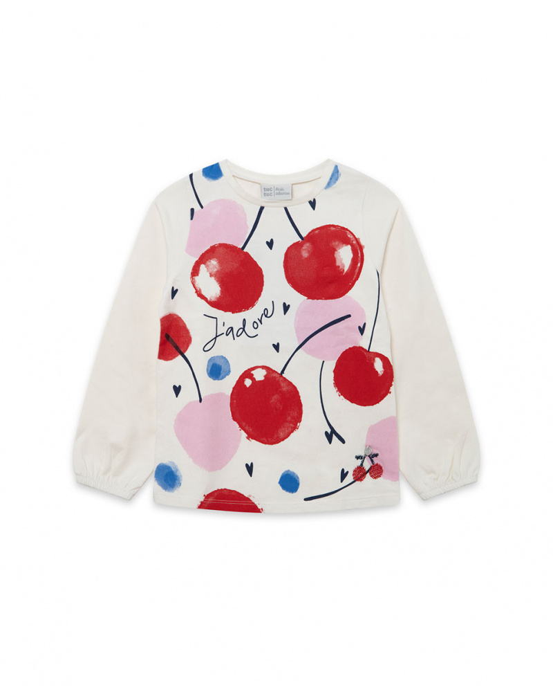 T-shirt en maille blanc et rouge fille J'Adore Le Milk-Shake