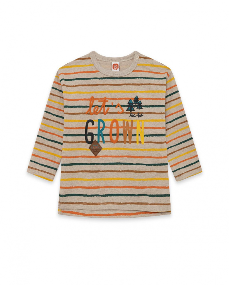 T-shirt Maille Beige Et Orange Garçon Natural Grown