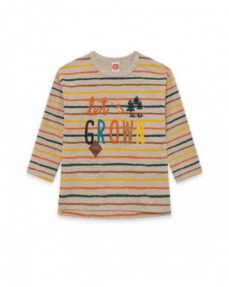 T-shirt Maille Beige Et Orange Garçon Natural Grown T-shirt Maille Beige Et Orange Garçon Natural Grown