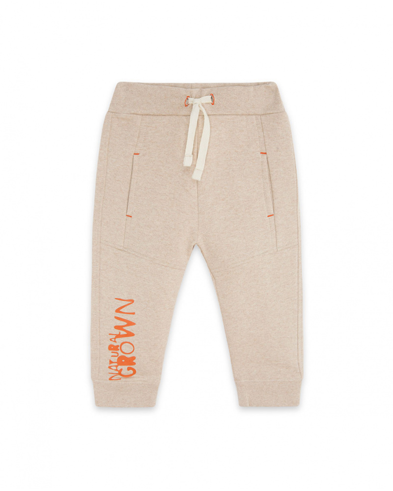Pantalon Peluche Garçon Beige Et Orange Natural Grown